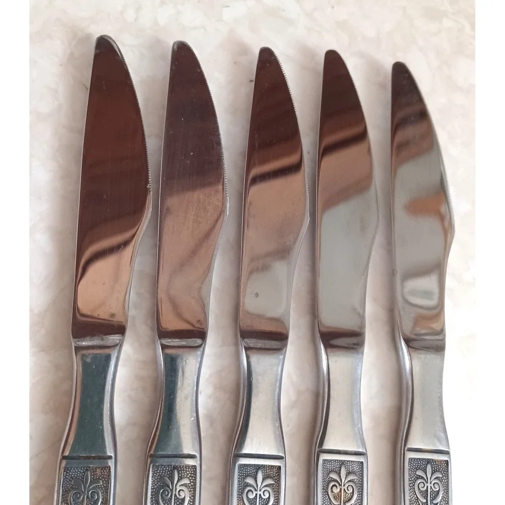 Vintage Japan‎ Stainless Steel Steak Knives Set of 5 Floral Ornate Pattern MCM